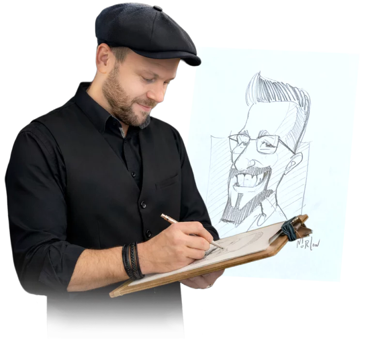 Loïc Morlon - Silhouettiste à Montélimar, en train de dessiner une caricature en direct devant les invités pour une soirée d'évènement